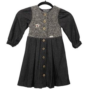 Vtg GIESSWEIN Girls Boiled Wool Dress Pleated Sz 104 4T Black School Party 49-22